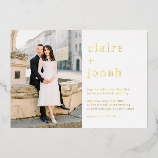 Moderne Nuptial Real Folie Photo Wedding Invitatio Folie Uitnodiging (Voorkant)