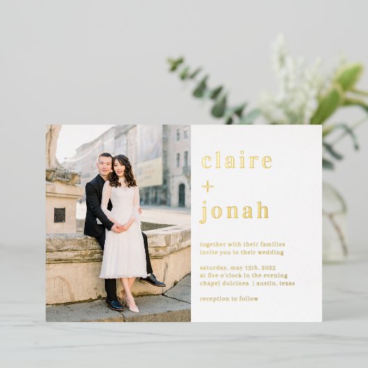 Moderne Nuptial Real Folie Photo Wedding Invitatio Folie Uitnodiging (Staand Voorkant)