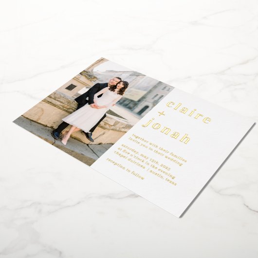 Moderne Nuptial Real Folie Photo Wedding Invitatio Folie Uitnodiging (Gedraaid)
