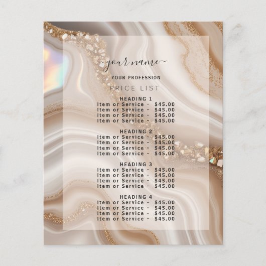Moderne Nuteral Beige Gouden Prijslijst Menu (Voorkant)