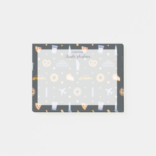 Moderne NYC Patroon Donkergrijs Naam Post-it® Notes (Voorkant)