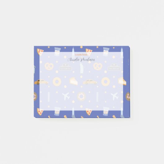Moderne NYC Patroon Koninklijke Blauwe Naam Post-it® Notes (Voorkant)