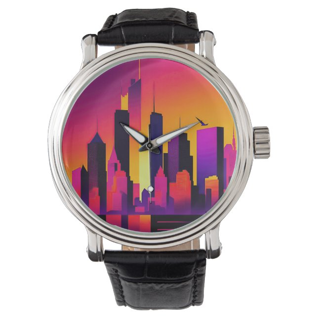 Moderne NYC Skyline Graphic Horloge (Voorkant)