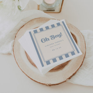 Moderne "O jongen!" Retro blauwe gestreepte babysh Servet