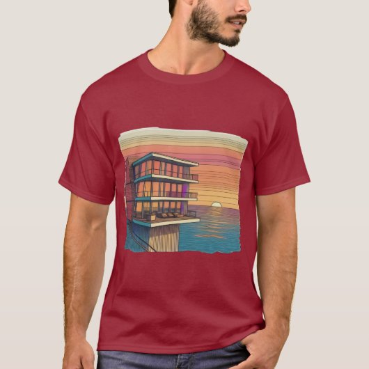 Moderne Oase: Luxe Zonsondergang T-shirt (Voorkant)