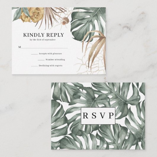 Moderne Oasis Tropische Bestemming Bruiloft Informatiekaartje (Voorkant / Achterkant)