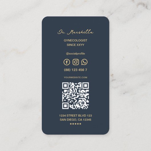Moderne OBGYN Verloskunde Gynaecoloog Donkerblauw Visitekaartje (Achterkant)