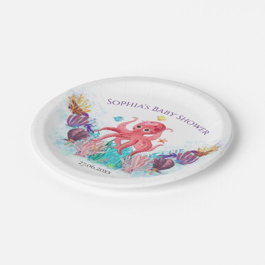 Moderne Oceaan Baby Octopus Aquarel Kleurrijk Papieren Bordje (Gekanteld)