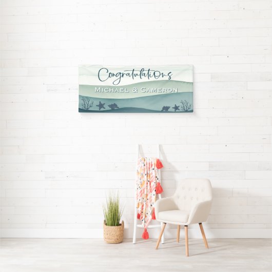 Moderne oceaan bruiloft gefeliciteerd spandoek (Insitu)