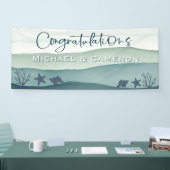 Moderne oceaan bruiloft gefeliciteerd spandoek (Beurs)