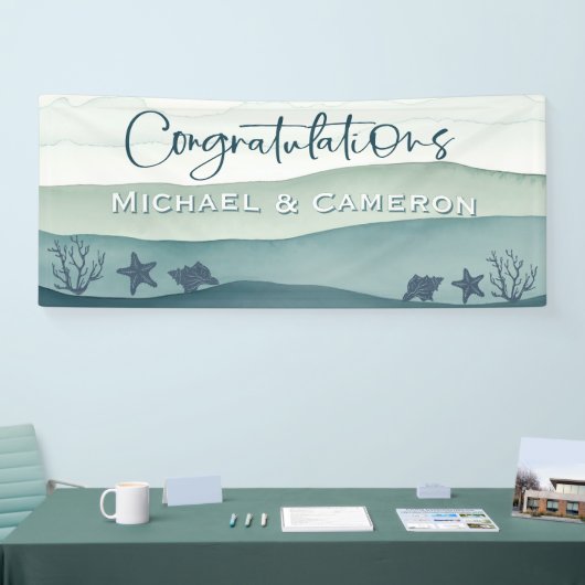 Moderne oceaan bruiloft gefeliciteerd spandoek (Beurs)