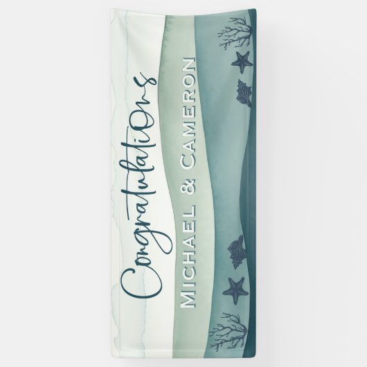 Moderne oceaan bruiloft gefeliciteerd spandoek (Verticaal)