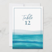 Moderne Oceaan Waterverf Trouwtafel Nummers Kaart (Voorkant)