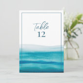 Moderne Oceaan Waterverf Trouwtafel Nummers Kaart (Staand voorkant)