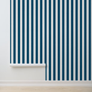 Moderne oceaanblauw-wit gestreepte behang
