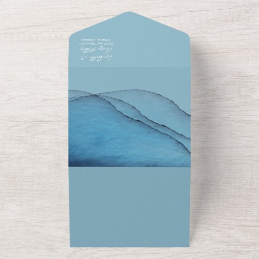 Moderne oceaanblauwe aquamarine all in one uitnodiging (Buitenkant)