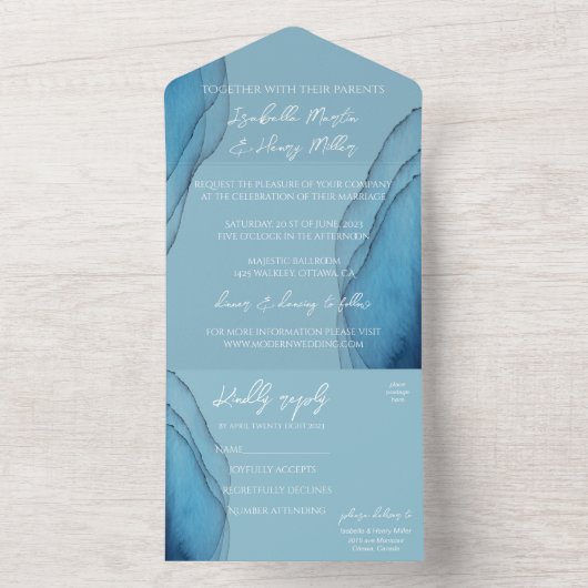 Moderne oceaanblauwe aquamarine all in one uitnodiging (Binnen)