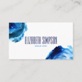 Moderne oceaangolven blauwe Waterverf QR-code Visitekaartje (Voorkant)