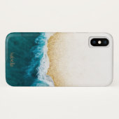Moderne Ocean Blue Blauwgroen Wave Gold Glitter Sa Case-Mate iPhone Case (Achterkant (horizontaal))