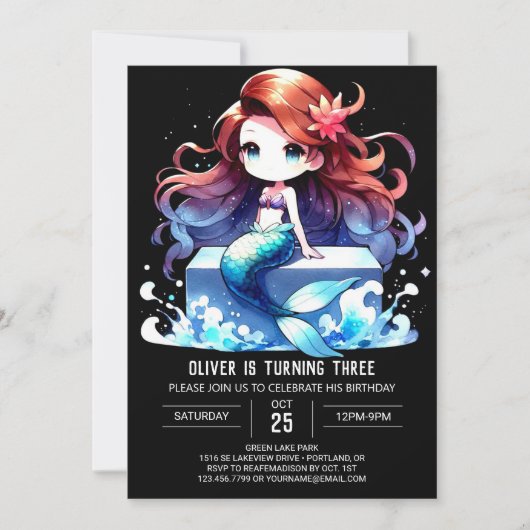Moderne Ocean Mermaid Verjaardag Kaart (Voorkant)