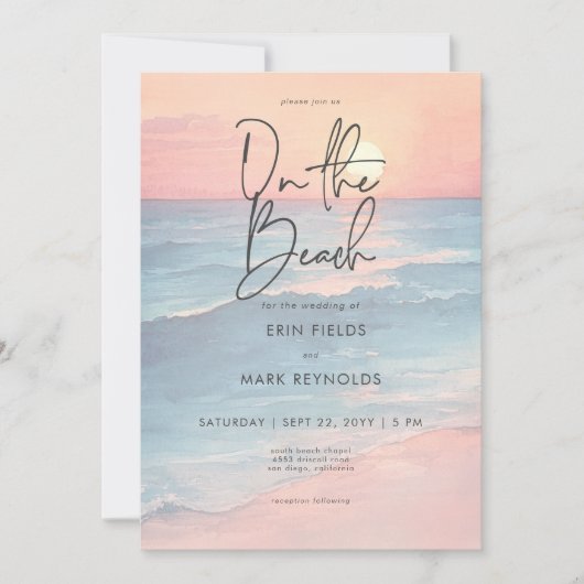 Moderne Ocean Sunset Waterverf op het strand bruil Kaart (Voorkant)