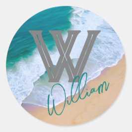 Moderne Ocean Wave Surf Sticker - Aangepaste Monog