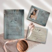 Moderne Oceanic Blauwgroen Waterverf met Gold Wedd Kaart