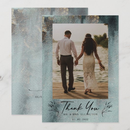 Moderne Oceanic Waterverf met Gold Photo Bedankkaart (Voorkant / Achterkant)