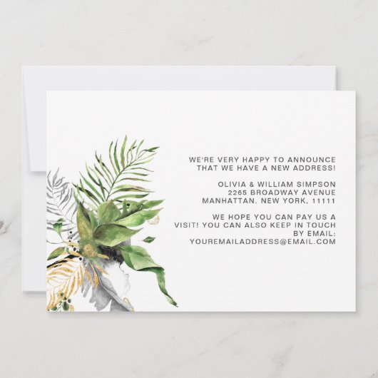 Moderne Oerwoud Greenery Moving Announcement Kaart (Achterkant)