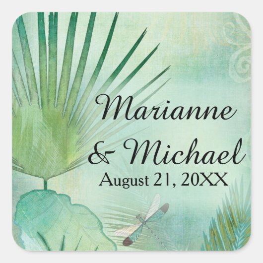 Moderne Oerwoud met tropisch strand Vierkante Sticker (Voorkant)