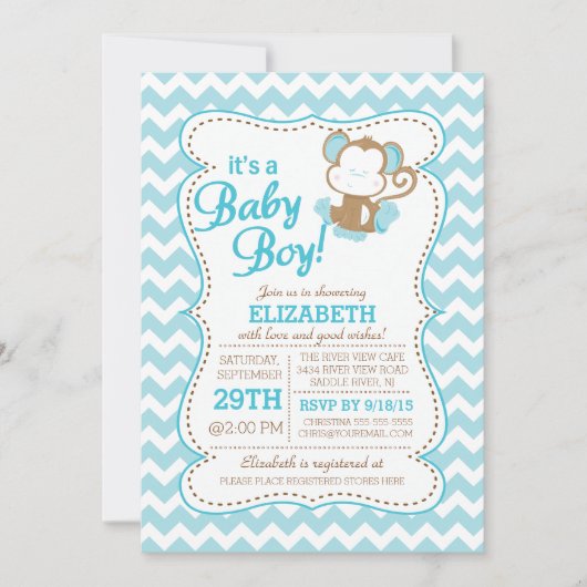 Moderne Oerwoud Safari Monkey Baby shower Uitnodig Kaart (Voorkant)