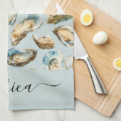 Moderne oesters patroon script naam theedoek (Quarter Fold)