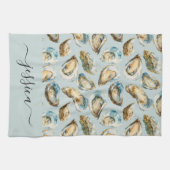 Moderne oesters patroon script naam theedoek (Horizontaal)