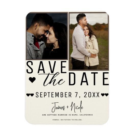 Moderne Off White Save the Date 2 Foto Bruiloft Magneet (Verticaal)