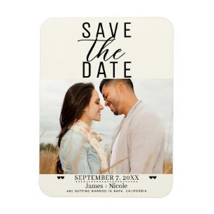 Moderne Off White Save the Date Trouwfoto Magneet