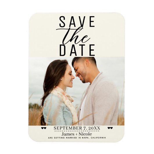 Moderne Off White Save the Date Trouwfoto Magneet (Verticaal)