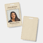 Moderne Off-Wit Gestikte Leren Foto Werknemer Badge (Voor- en achterkant)