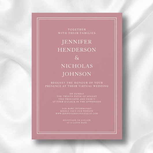 Moderne officiële dusty Roos virtuele bruiloft Kaart