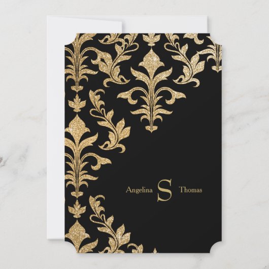 Moderne offset Damask Wedding-uitnodigingen Faux G Kaart (Achterkant)