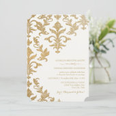 Moderne offset Damask Wedding-uitnodigingen Faux G Kaart (Staand voorkant)