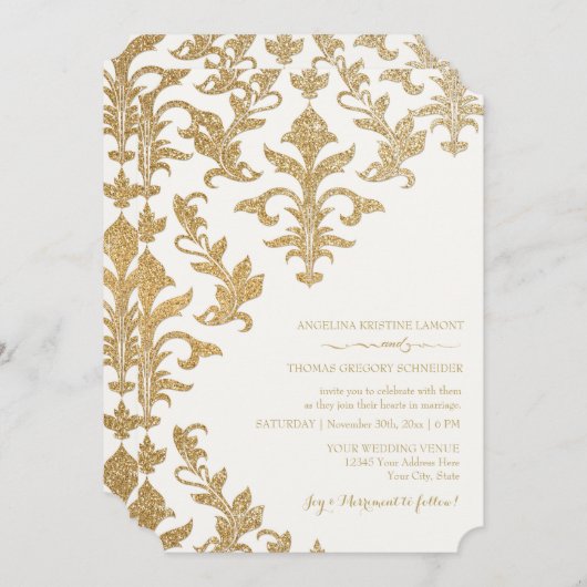 Moderne offset Damask Wedding-uitnodigingen Faux G Kaart (Voorkant / Achterkant)