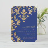 Moderne offset Damask Wedding-uitnodigingen Faux G Kaart (Staand voorkant)