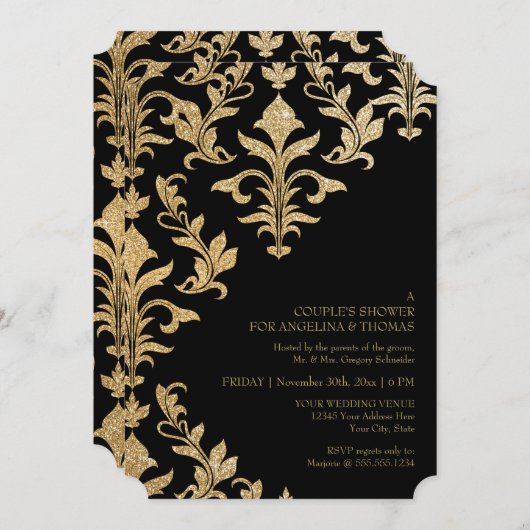 Moderne offset Damask Wedding-uitnodigingen Faux G Kaart (Voorkant / Achterkant)