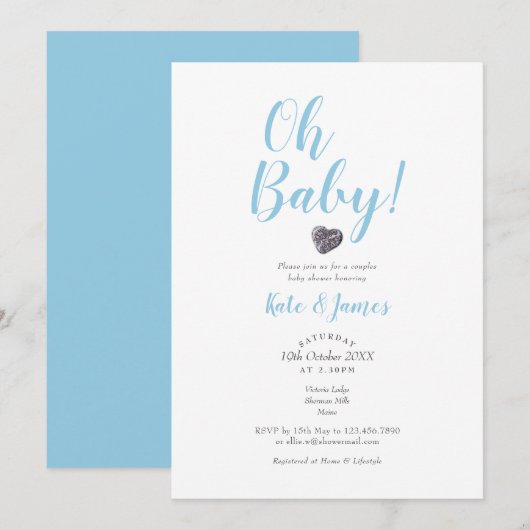 Moderne 'Oh Baby Boy' Koppel Baby Shower Uitnodigi Kaart (Voorkant / Achterkant)
