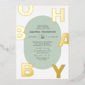 Moderne Oh Baby Groen Neutrale Baby Shower Goud Folie Uitnodiging (Voorkant)