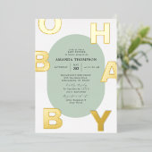Moderne Oh Baby Groen Neutrale Baby Shower Goud Folie Uitnodiging (Staand Voorkant)