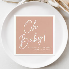 Moderne Oh Baby Script Blush Terracotta Baby Showe Servet