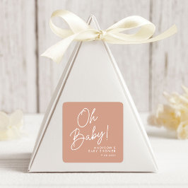 Moderne Oh Baby Script Blush Terracotta Baby Showe Vierkante Sticker