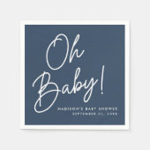 Moderne Oh Baby Script Navy Baby Shower Servet (Voorkant)