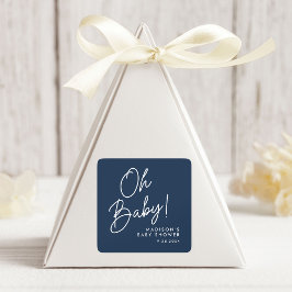Moderne Oh Baby Script Navy Baby Shower Vierkante Sticker
